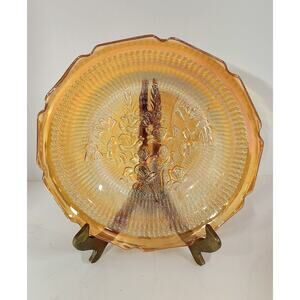 Vintage Marigold Carnival Glass Floral Bowl Pressed Glass Scalloped Edge